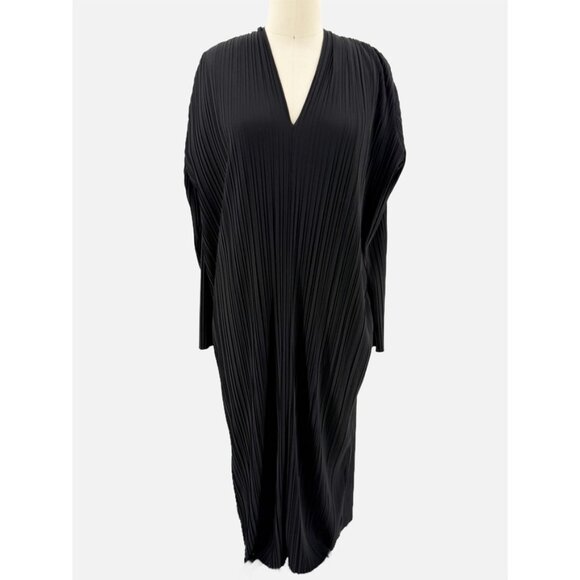 MAXMARA PLEATED V NECK LONG SLEEVE BLACK DRESS M - Picture 11 of 11